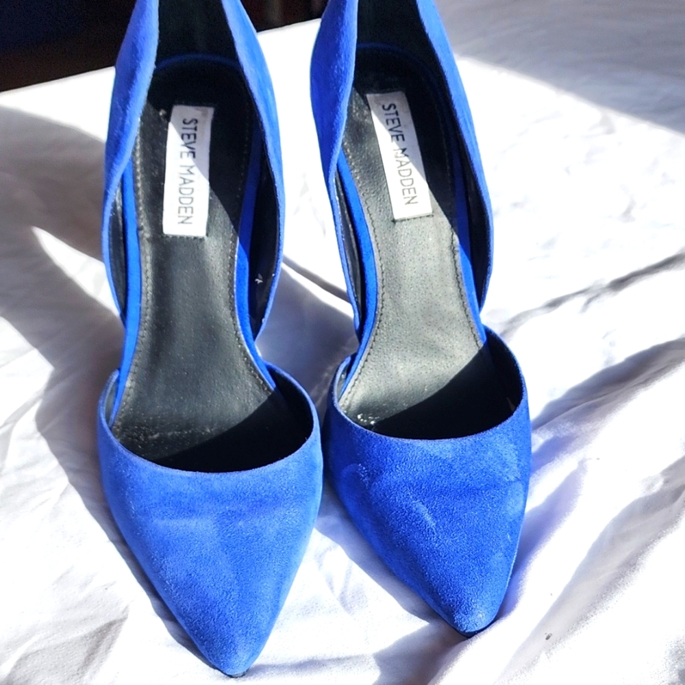 Steve Madden Blue Suede "Varcityy" Stiletto Pumps Womens Size 9.5